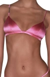 Fleur Du Mal Logo Luxe Wireless Silk Blend Triangle Bra In Pink Cadillac