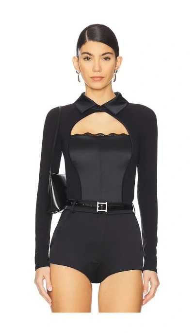 Fleur Du Mal Long Sleeve Bodysuit In Black