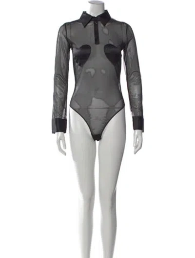 Pre-owned Fleur Du Mal Long Sleeve Bodysuit In Black