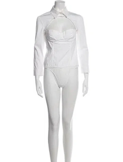 Pre-owned Fleur Du Mal Long Sleeve Button-up Top In White