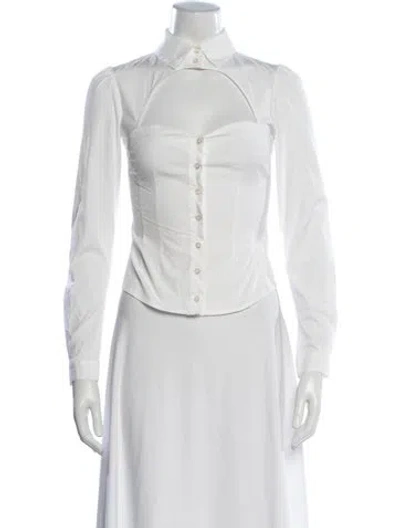 Pre-owned Fleur Du Mal Long Sleeve Button-up Top In White