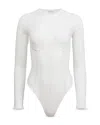 Fleur Du Mal Long Sleeve Corset Bodysuit In Ivory