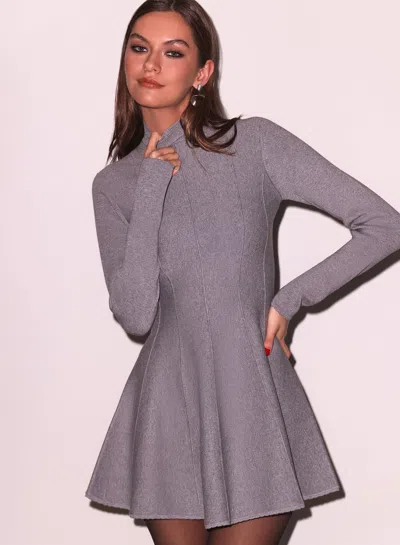 Fleur Du Mal Long Sleeve Flared Corset Dress In Heather Grey
