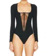 FLEUR DU MAL LONG SLEEVE JERSEY BODYSUIT IN BLACK