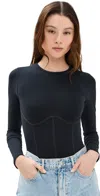 Fleur Du Mal Long Sleeve T-shirt Thong Bodysuit Black In Black