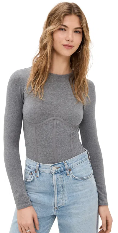 FLEUR DU MAL LONG SLEEVE T-SHIRT THONG BODYSUIT HEATHER GREY