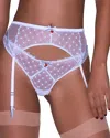 Fleur Du Mal Love Lock Embroidery Garter Belt In Forget Me Not