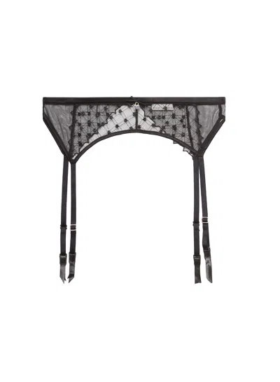 Fleur Du Mal Love Lock Embroidery Garter Belt In Black