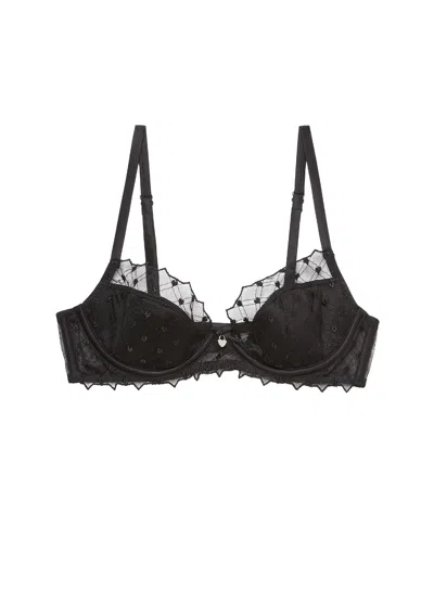 Fleur Du Mal Love Lock Embroidery Half Lined Bra In Black