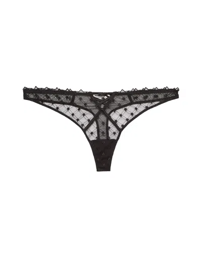Fleur Du Mal Love Lock Embroidery Thong In Black
