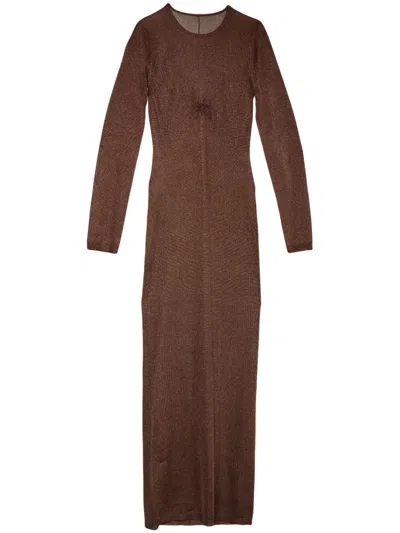 Fleur Du Mal Sheer Knit Midi Dress In 褐色