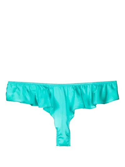 Fleur Du Mal Luxe Ruffle-detailing Satin Thong In Green