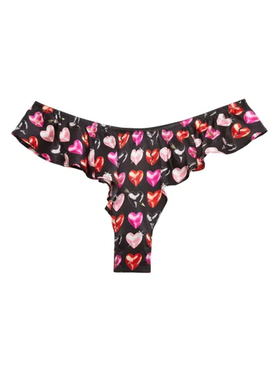 Fleur Du Mal Luxe Flutter Panty In Heartbreaker Print In Multi