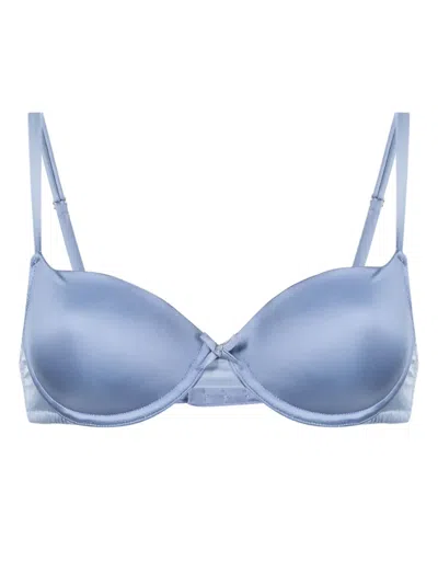 Fleur Du Mal Luxe Satin Balconette Bra In Blue