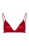 Fleur Du Mal Luxe Stretch-silk Triangle Bra In Red