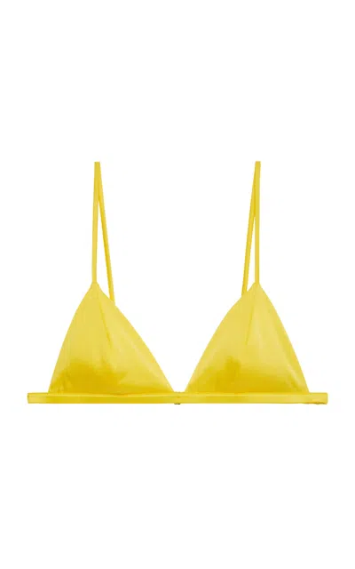 Fleur Du Mal Luxe Stretch-silk Triangle Bra In Yellow