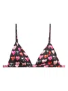Fleur Du Mal Luxe Triangle Bra In Heartbreaker Print In Black