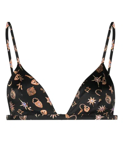 Fleur Du Mal Luxe Graphic-print Triangle-cup Bra In Black