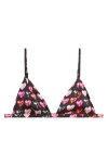 Fleur Du Mal Luxe Triangle Bra In Black Mini Heartbreaker Print