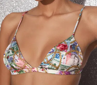 Fleur Du Mal Luxe Triangle Bra In Money Print In Multi