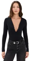 Fleur Du Mal Margo Lace Long Sleeve Thong Bodysuit In Black