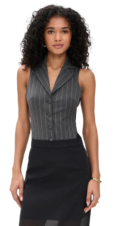 Fleur Du Mal Maxwell Bodysuit Dark Grey Pinstripe In Black