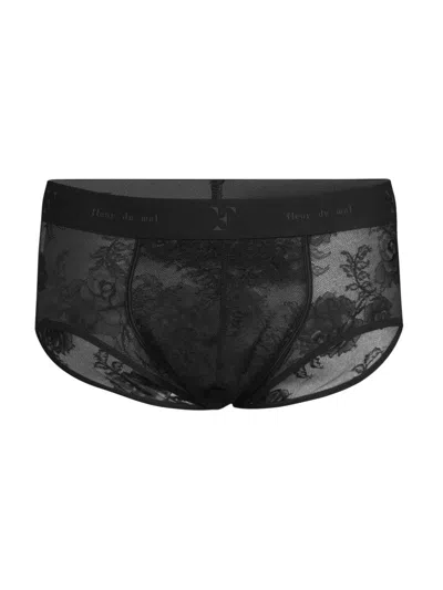 Fleur Du Mal Men's Bouquet Sheer Floral Lace Brief In Black