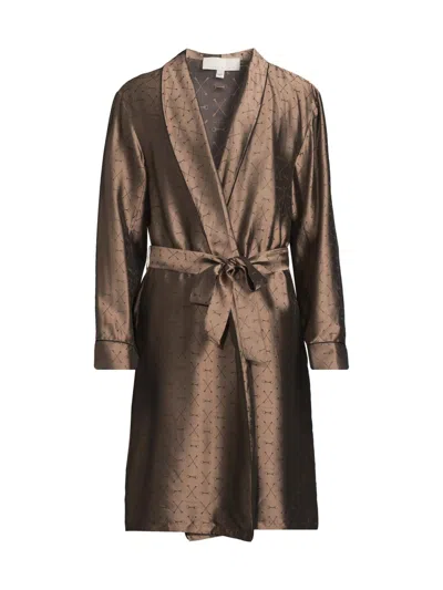 Fleur Du Mal Men's Logo Jacquard Silk-blend Robe In Brown