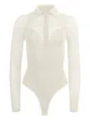 Fleur Du Mal Knit Mesh Collared Bodysuit In White