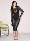Fleur Du Mal Mesh Long Sleeve Midi Dress In Black