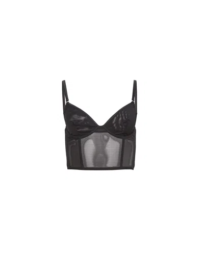 Fleur Du Mal Mesh Bustier Semi-sheer Bra In Black