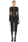 Fleur Du Mal Mesh Long Sleeve Midi Dress In Black