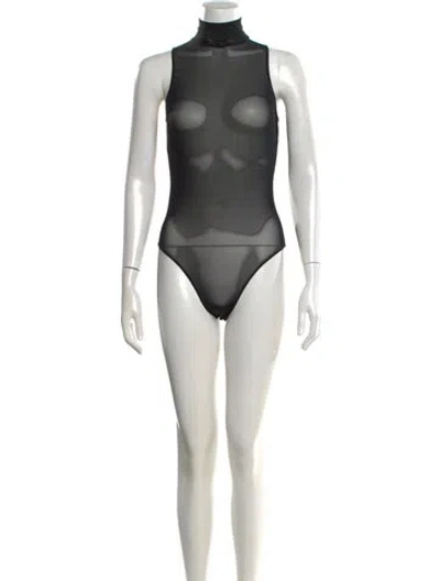 Pre-owned Fleur Du Mal Mesh Mock Neck Bodysuit In Black