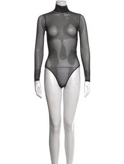 Pre-owned Fleur Du Mal Mesh Polka Dot Print Bodysuit In Black