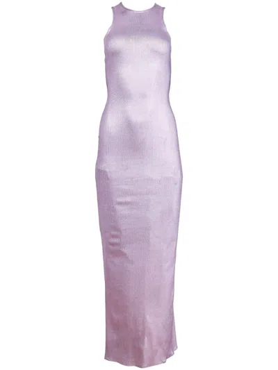 Fleur Du Mal Metallic-finish Ribbed Dress In Purple