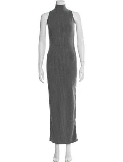 Pre-owned Fleur Du Mal Mock Neck Long Dress In Gray