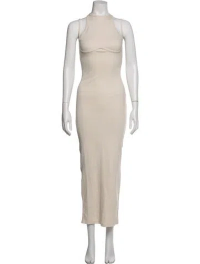 Pre-owned Fleur Du Mal Mock Neck Long Dress In Neutrals