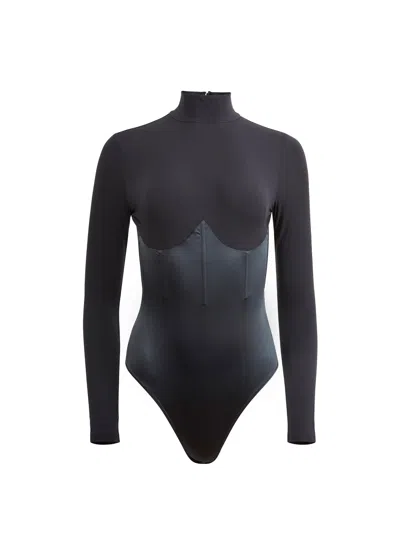 Fleur Du Mal Mock Neck Long Sleeve Bodysuit In Black