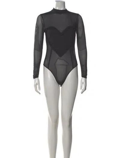 Pre-owned Fleur Du Mal Mock Neck Long Sleeve Bodysuit In Black