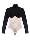 Fleur Du Mal Mock Neck Long Sleeve Bodysuit In Black And Bone