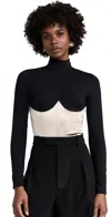 Fleur Du Mal Mock Neck Long Sleeve Bodysuit In Black/bone