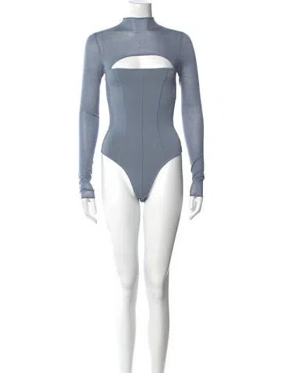 Pre-owned Fleur Du Mal Mock Neck Long Sleeve Bodysuit In Blue