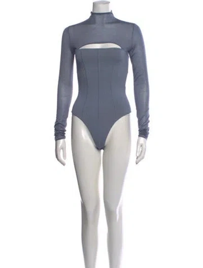 Pre-owned Fleur Du Mal Mock Neck Long Sleeve Bodysuit In Blue