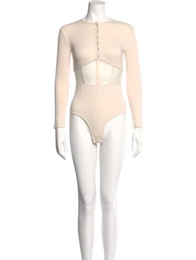 Pre-owned Fleur Du Mal Mock Neck Long Sleeve Bodysuit In Neutral