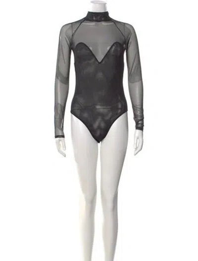Pre-owned Fleur Du Mal Mock Neck Long Sleeve Bodysuit W/ Tags In Black