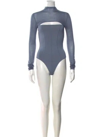 Pre-owned Fleur Du Mal Mock Neck Long Sleeve Bodysuit W/ Tags In Blue