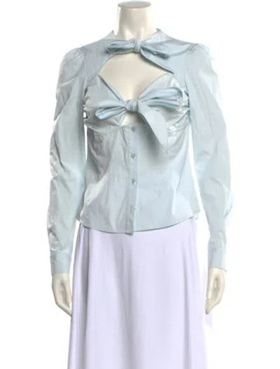 Pre-owned Fleur Du Mal Mock Neck Long Sleeve Button-up Top In Blue