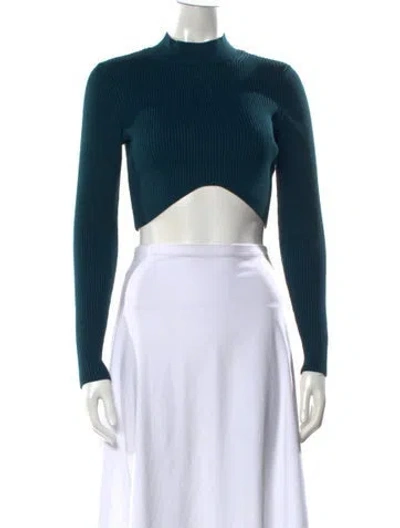 Pre-owned Fleur Du Mal Mock Neck Long Sleeve Crop Top In Blue