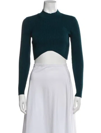 Pre-owned Fleur Du Mal Mock Neck Long Sleeve Crop Top In Blue/white