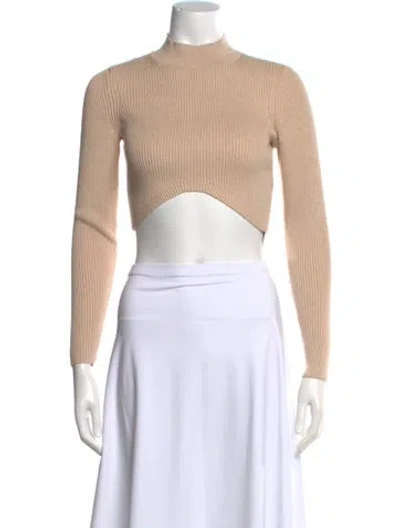 Pre-owned Fleur Du Mal Mock Neck Long Sleeve Crop Top In Neutral